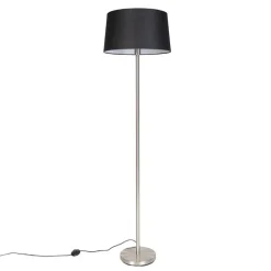 QAZQA Stehlampen|Wohnzimmerlampen*Moderne Stehlampe Stahl mit schwarzem Schirm 45 cm - Simplo