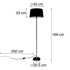 QAZQA Stehlampen|Wohnzimmerlampen*Moderne Stehlampe Stahl mit schwarzem Schirm 45 cm - Simplo