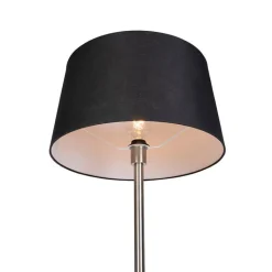 QAZQA Stehlampen|Wohnzimmerlampen*Moderne Stehlampe Stahl mit schwarzem Schirm 45 cm - Simplo