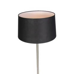 QAZQA Stehlampen|Wohnzimmerlampen*Moderne Stehlampe Stahl mit schwarzem Schirm 45 cm - Simplo