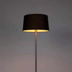 QAZQA Stehlampen|Wohnzimmerlampen*Moderne Stehlampe Stahl mit schwarzem Schirm 45 cm - Simplo