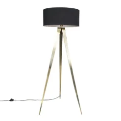 QAZQA Stehlampen|Wohnzimmerlampen*Moderne Stehleuchte aus Messing mit schwarzem Schirm - Ilse