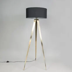 QAZQA Stehlampen|Wohnzimmerlampen*Moderne Stehleuchte aus Messing mit schwarzem Schirm - Ilse