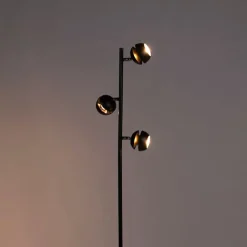 QAZQA Esszimmerlampen|Wohnzimmerlampen*Moderne Stehleuchte 3-Flammig schwarz mit goldener Innenseite - Buell Deluxe