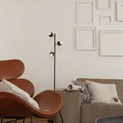 QAZQA Esszimmerlampen|Wohnzimmerlampen*Moderne Stehleuchte 3-Flammig schwarz mit goldener Innenseite - Buell Deluxe