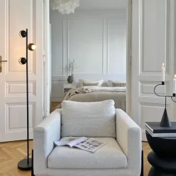 QAZQA Esszimmerlampen|Wohnzimmerlampen*Moderne Stehleuchte 3-Flammig schwarz mit goldener Innenseite - Buell Deluxe