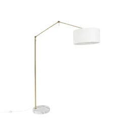 QAZQA Stehlampen|Wohnzimmerlampen*Moderne Stehleuchte Gold mit Schirm weiß 50 cm verstellbar - Herausgeber