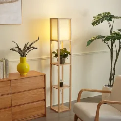 QAZQA Schlafzimmerlampen|Küchenlampen*Moderne Stehleuchte Holz mit beigem Schirm - Stojan