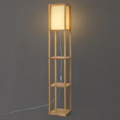 QAZQA Schlafzimmerlampen|Küchenlampen*Moderne Stehleuchte Holz mit beigem Schirm - Stojan