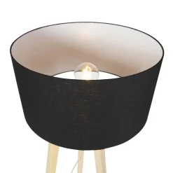 QAZQA Stehlampen|Schlafzimmerlampen*Moderne Stehleuchte Holz mit schwarzem Schirm 45 cm - Puros