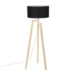 QAZQA Stehlampen|Schlafzimmerlampen*Moderne Stehleuchte Holz mit schwarzem Schirm 45 cm - Puros