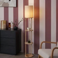 QAZQA Schlafzimmerlampen|Küchenlampen*Moderne Stehleuchte Holz mit beigem Schirm - Stojon