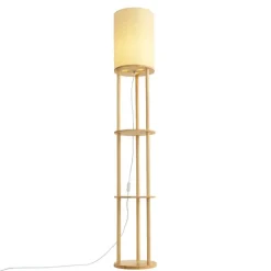 QAZQA Schlafzimmerlampen|Küchenlampen*Moderne Stehleuchte Holz mit beigem Schirm - Stojon