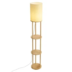 QAZQA Schlafzimmerlampen|Küchenlampen*Moderne Stehleuchte Holz mit beigem Schirm - Stojon