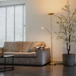 QAZQA Schlafzimmerlampen|Küchenlampen*Moderne Stehleuchte Messing mit Leselampe inkl. LED dim to warm - Diva