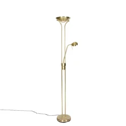 QAZQA Schlafzimmerlampen|Küchenlampen*Moderne Stehleuchte Messing mit Leselampe inkl. LED dim to warm - Diva