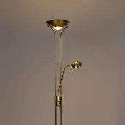 QAZQA Schlafzimmerlampen|Küchenlampen*Moderne Stehleuchte Messing mit Leselampe inkl. LED dim to warm - Diva