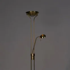 QAZQA Schlafzimmerlampen|Küchenlampen*Moderne Stehleuchte Messing mit Leselampe inkl. LED dim to warm - Diva