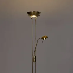 QAZQA Schlafzimmerlampen|Küchenlampen*Moderne Stehleuchte Messing mit Leselampe inkl. LED dim to warm - Diva