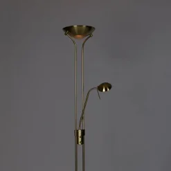 QAZQA Schlafzimmerlampen|Küchenlampen*Moderne Stehleuchte Messing mit Leselampe inkl. LED dim to warm - Diva