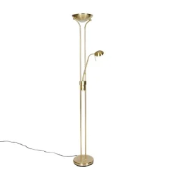 QAZQA Schlafzimmerlampen|Küchenlampen*Moderne Stehleuchte Messing mit Leselampe inkl. LED dim to warm - Diva