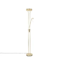 QAZQA Schlafzimmerlampen|Küchenlampen*Moderne Stehleuchte Messing mit Leselampe inkl. LED dim to warm - Diva