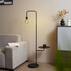 QAZQA Stehlampen|Wohnzimmerlampen*Moderne Stehleuchte Schwarz mit Rundtisch - Ostrich