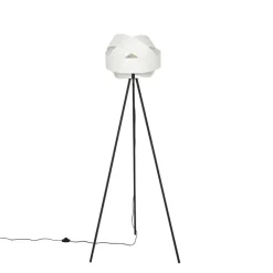 QAZQA Schlafzimmerlampen|Küchenlampen*Moderne Stehleuchte schwarz mit weißem Schirm - Cloth