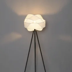 QAZQA Schlafzimmerlampen|Küchenlampen*Moderne Stehleuchte schwarz mit weißem Schirm - Cloth