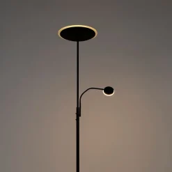 QAZQA Küchenlampen|Esszimmerlampen*Moderne Stehleuchte schwarz inkl. LED mit Fernbedienung und Lesearm - Strela