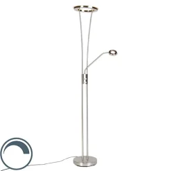 QAZQA Lampen Für Dein Homeoffice|Schlafzimmerlampen*Moderne Stehleuchte Stahl und Glas inkl. LED mit Lesearm - Divine