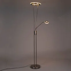 QAZQA Lampen Für Dein Homeoffice|Schlafzimmerlampen*Moderne Stehleuchte Stahl und Glas inkl. LED mit Lesearm - Divine