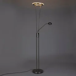 QAZQA Lampen Für Dein Homeoffice|Schlafzimmerlampen*Moderne Stehleuchte Stahl und Glas inkl. LED mit Lesearm - Divine
