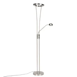 QAZQA Lampen Für Dein Homeoffice|Schlafzimmerlampen*Moderne Stehleuchte Stahl und Glas inkl. LED mit Lesearm - Divine