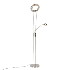 QAZQA Lampen Für Dein Homeoffice|Schlafzimmerlampen*Moderne Stehleuchte Stahl und Glas inkl. LED mit Lesearm - Divine