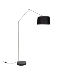QAZQA Stehlampen|Wohnzimmerlampen*Moderne Stehleuchte Stahl Leinenschirm schwarz 45 cm - Editor
