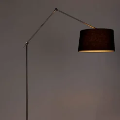 QAZQA Stehlampen|Wohnzimmerlampen*Moderne Stehleuchte Stahl Leinenschirm schwarz 45 cm - Editor