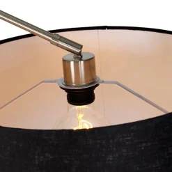 QAZQA Stehlampen|Wohnzimmerlampen*Moderne Stehleuchte Stahl Leinenschirm schwarz 45 cm - Editor