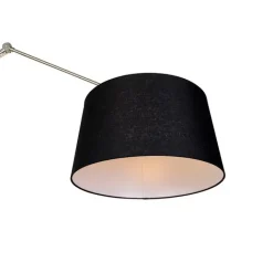 QAZQA Stehlampen|Wohnzimmerlampen*Moderne Stehleuchte Stahl Leinenschirm schwarz 45 cm - Editor
