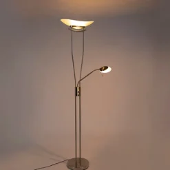 QAZQA Lampen Für Dein Homeoffice|Schlafzimmerlampen*Moderne Stehleuchte Stahl inkl. LED und Dimmer - Lexus