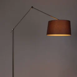 QAZQA Schlafzimmerlampen|Esszimmerlampen*Moderne Stehleuchte Stahl Leinenschirm dunkelgrau 45 cm - Editor