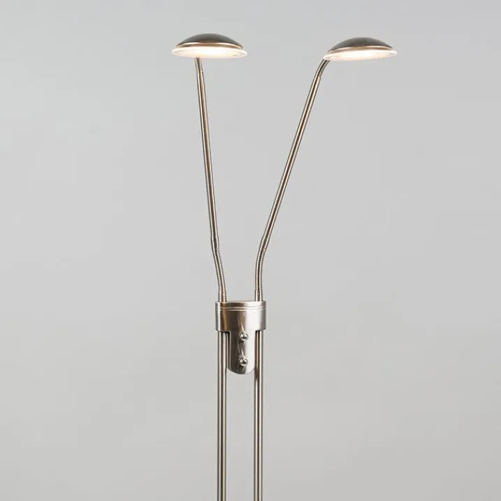 QAZQA Schlafzimmerlampen|Wohnzimmerlampen*Moderne Stehleuchte Stahl mit Leselampe inkl. LED - Eva