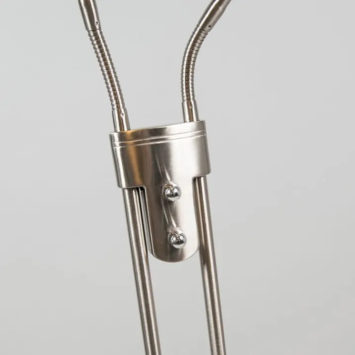 QAZQA Schlafzimmerlampen|Wohnzimmerlampen*Moderne Stehleuchte Stahl mit Leselampe inkl. LED - Eva