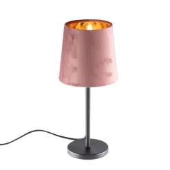 Honsel Tischlampen|Wohnzimmerlampen*Moderne tafellamp zwart met roze kap - Lakitu