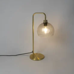 QAZQA Tischlampen|Wohnzimmerlampen*Moderne Tischlampe aus Messing mit Rauchschirm - Maly