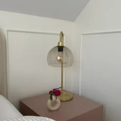 QAZQA Tischlampen|Wohnzimmerlampen*Moderne Tischlampe aus Messing mit Rauchschirm - Maly