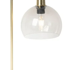 QAZQA Tischlampen|Wohnzimmerlampen*Moderne Tischlampe aus Messing mit Rauchschirm - Maly