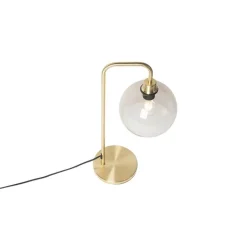 QAZQA Tischlampen|Wohnzimmerlampen*Moderne Tischlampe aus Messing mit Rauchschirm - Maly