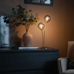 QAZQA Tischlampen|Wohnzimmerlampen*Moderne Tischlampe Gold 2-Licht mit Rauchglas - Athen