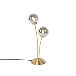QAZQA Tischlampen|Wohnzimmerlampen*Moderne Tischlampe Gold 2-Licht mit Rauchglas - Athen